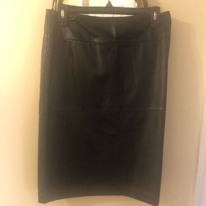 Black Leather Fitted Knee Length Skirt